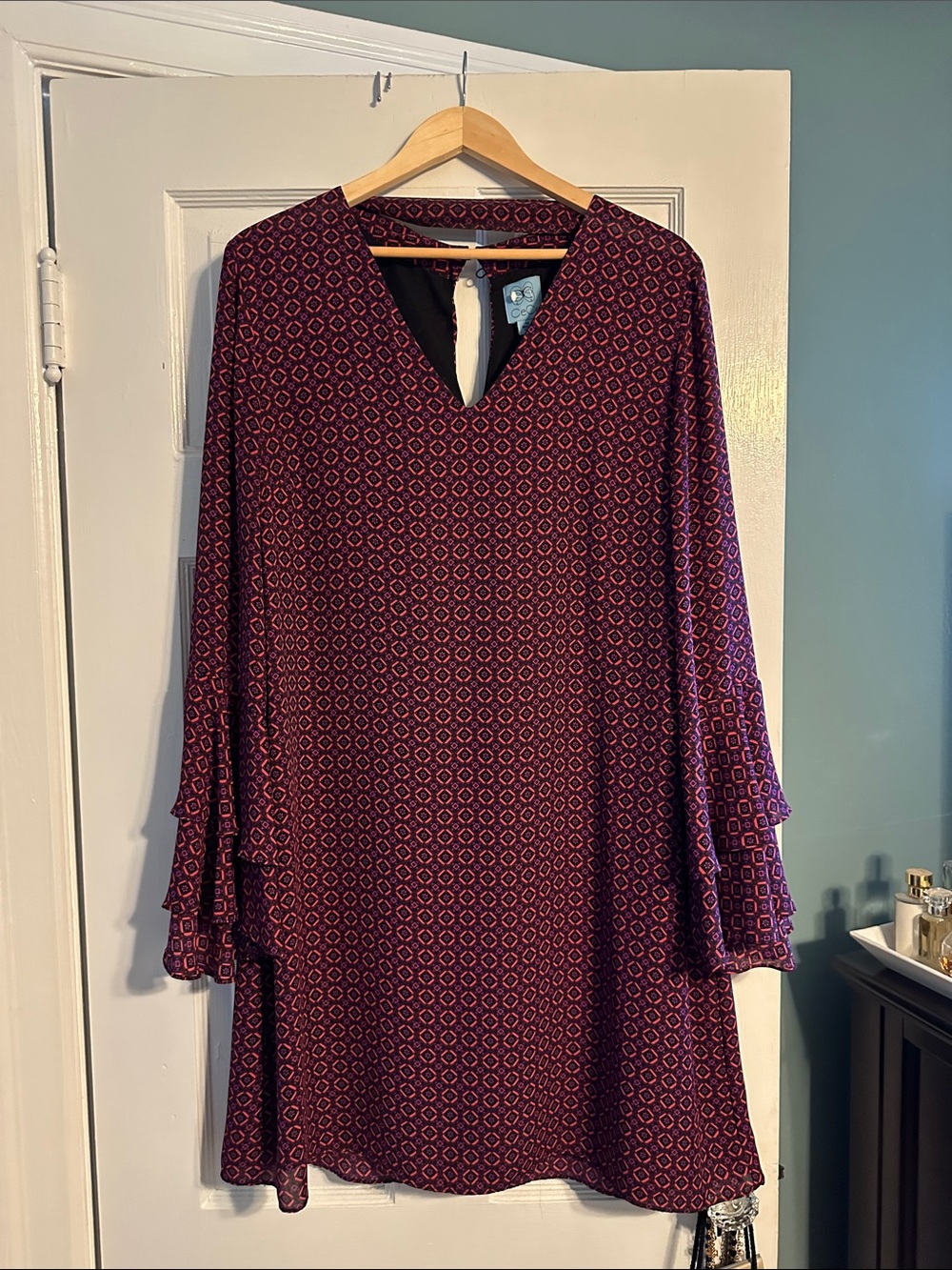 CeCe Plum Printed V-Neck Women’s Dress